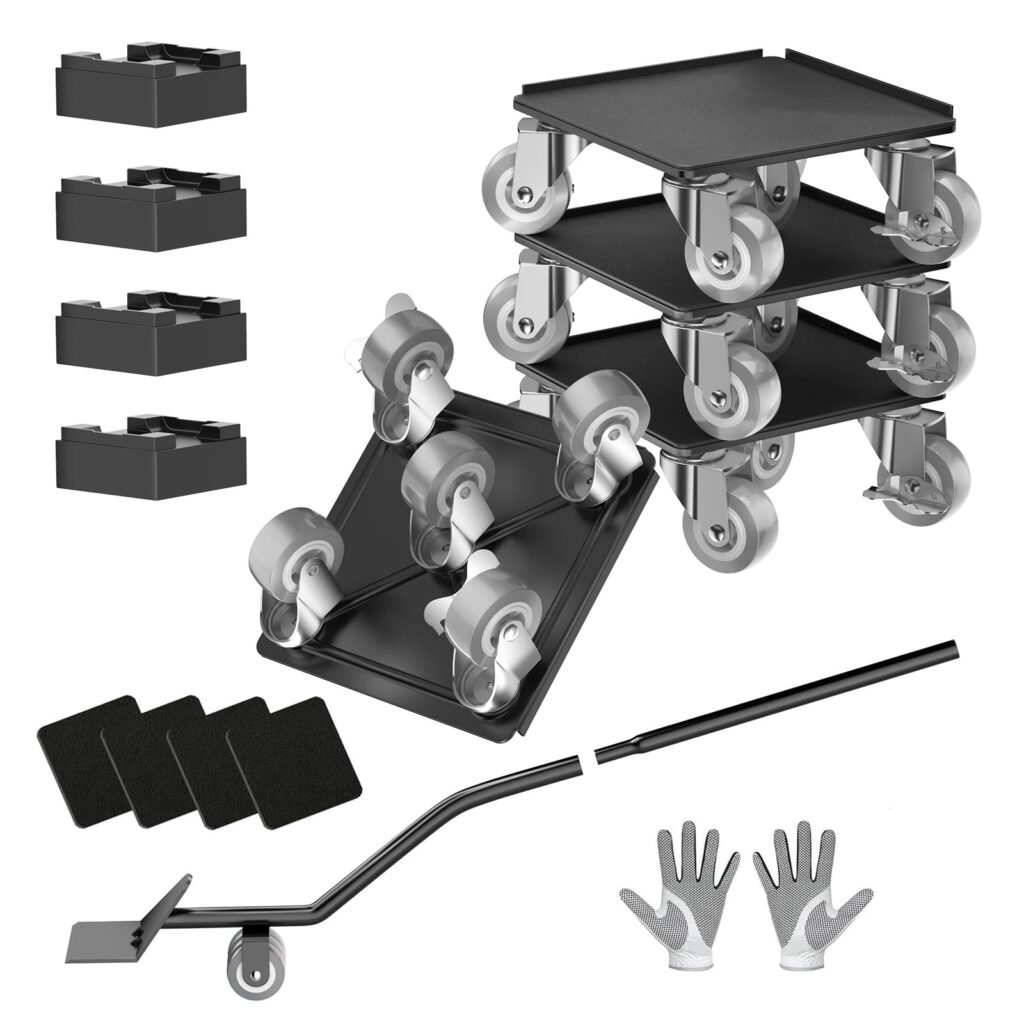 LOYAL TIGER Heavy Duty 1500LBS Furniture Dolly & Movers with 5X 360° Wheels - Carbon Steel Panel & Non-Slip Casters, Includes Lifter Jacks, Gliders for Sofa, Refrigerator (5.4 Inch, Gray)