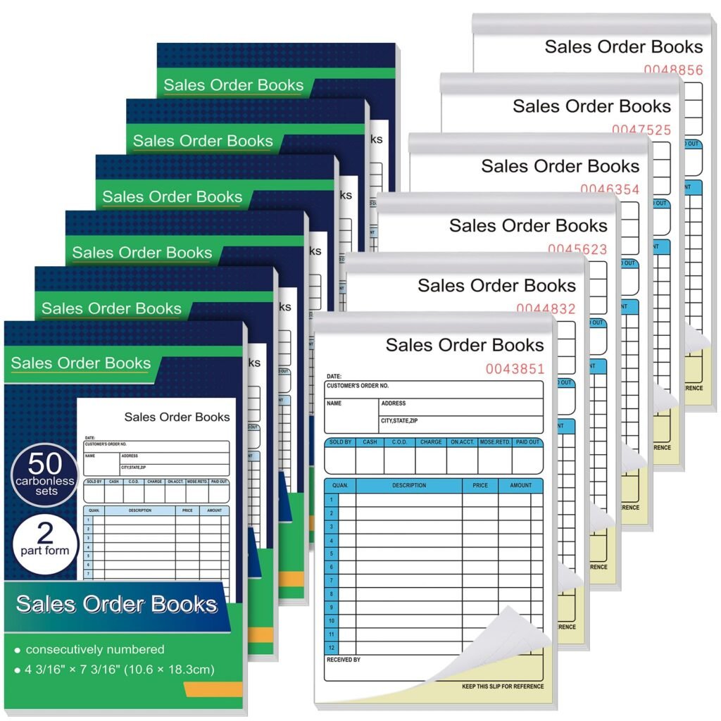 Seajan 12 Pcs Sales Order Books, 4.2 x 7.2 Inch 2 Part Purchase Order Book with Carbonless Copies Receipt Book for Small Business Receipt Log Book 50 Sets Per Book