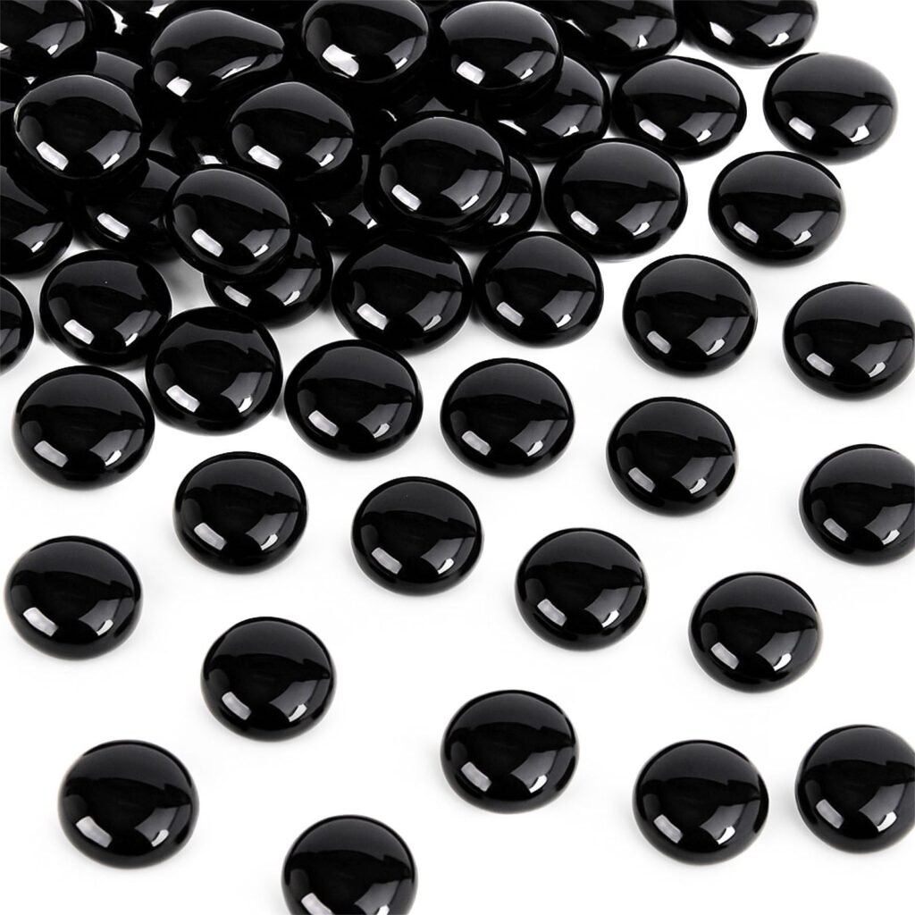 FUTUREPLUSX 1LB Black Flat Glass Marbles, Glass Pebbles Vase Filler, Dark Beads Fishbowl Decorative