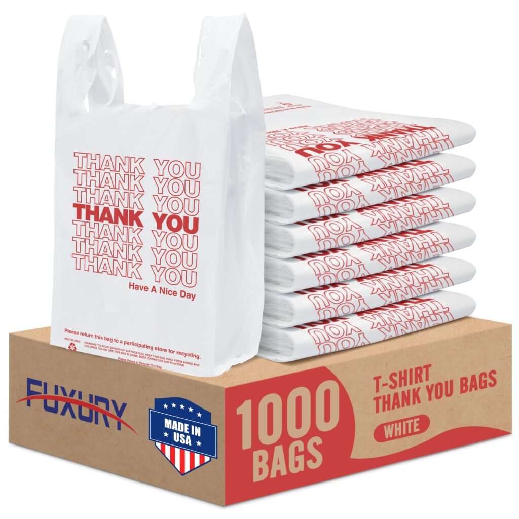 Fuxury Plastic Bags Thank You Shopping Grocery T-Shirt Bag with Handles