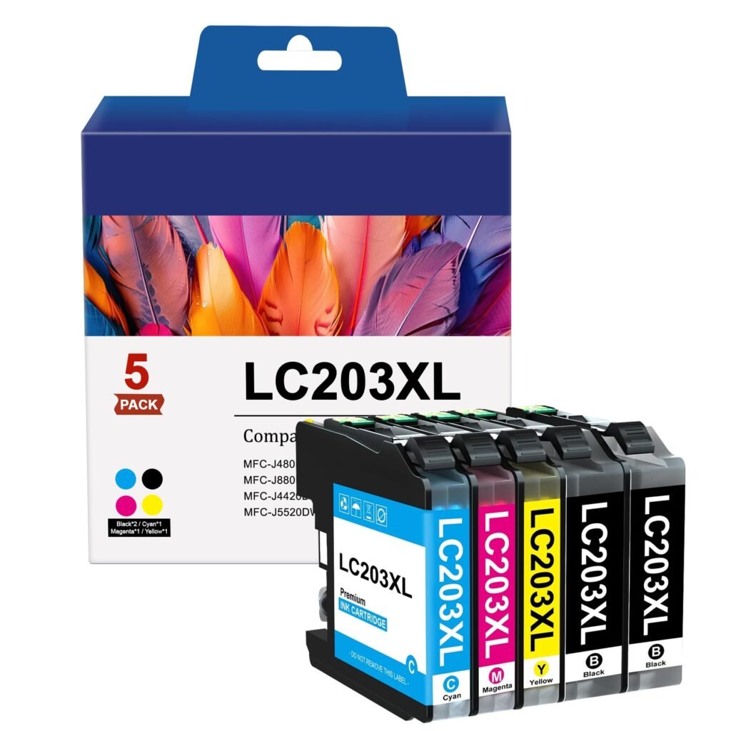 SUFL LC203XL Ink Cartridges (5-Pack, 2 Black, 1 Cyan, 1 Magenta, 1 Yellow)