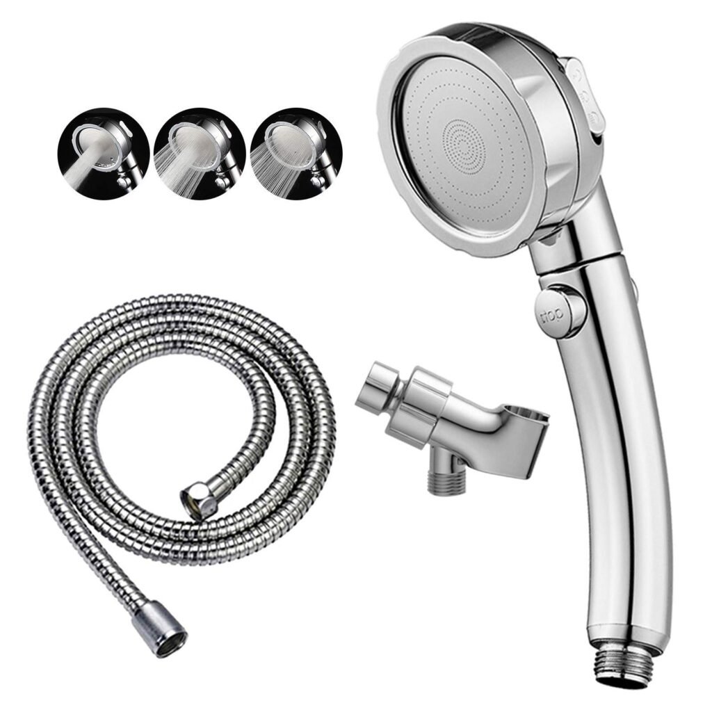 ***MISSING HARDWARE***KAIYING Chrome High Pressure Handheld Shower Head with ON/OFF Pause Switch, 3 Spray Modes Shower Wand with Shut Off Button, Removable Camper Shower Head with Hose and Adjustable Angle Bracket