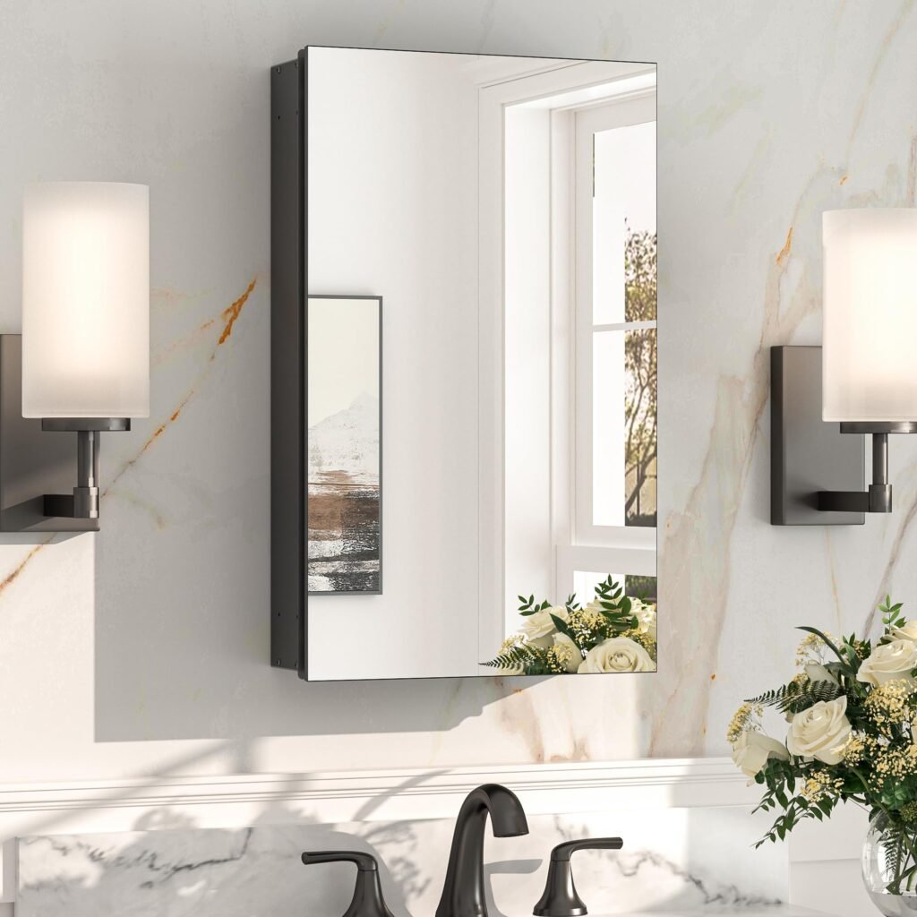 Keonjinn Black Medicine Cabinet with Mirror 14"x24", Lightweight Aluminum