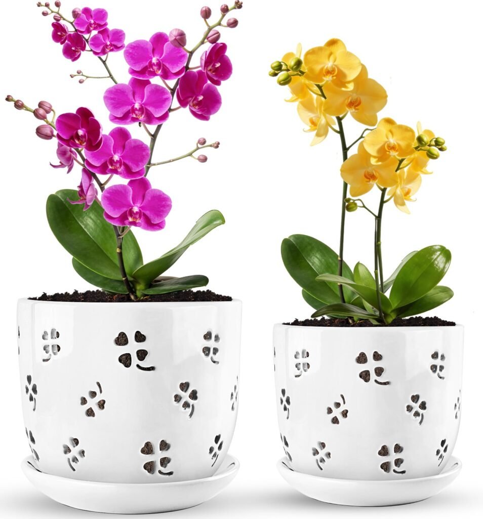 [ONE ITEM IS BROKEN] REMIAWY Ceramic Orchid Pot - White, 2-Pack