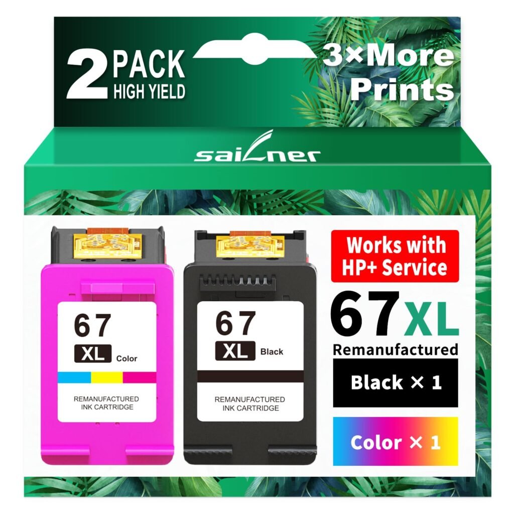 SAILNER 67XL Ink Cartridges Black/Color Combo Pack for HP Printers
