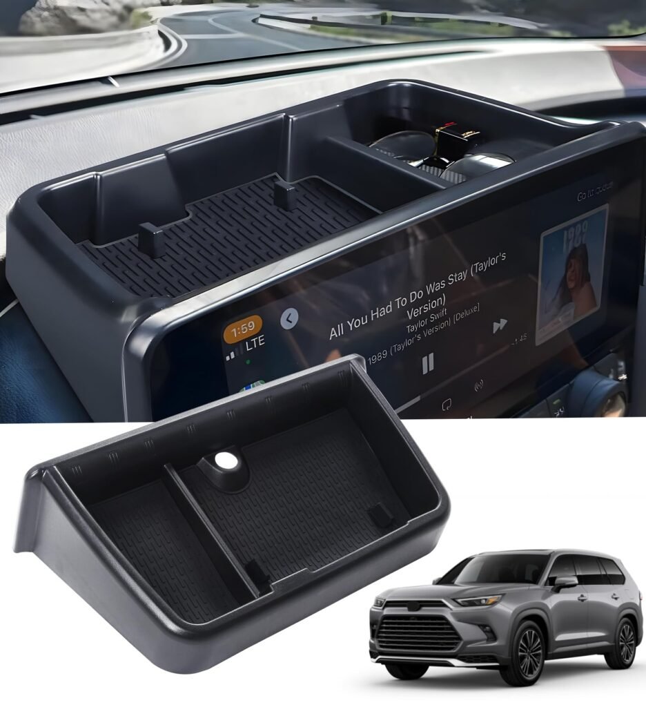 Katorn Dashboard Behind Screen Storage Box for Toyota Grand Highlander 2024 2025 2026, Interior Accessories Center Console Organizer Tray for 24 25 26 Grand Highlander, Black
