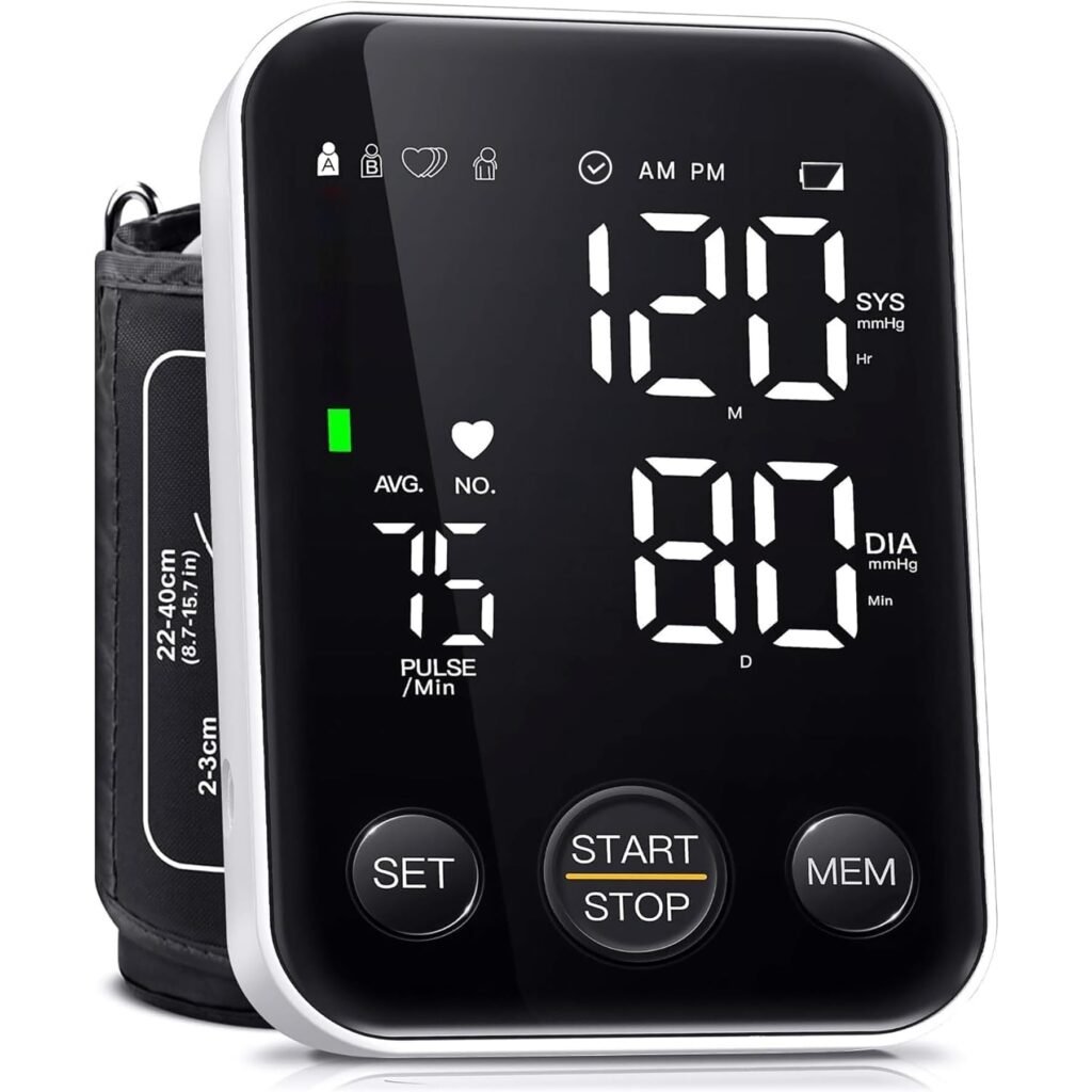 Oklar Blood Pressure Monitor Upper Arm Monitors for Home Use BP Machine Sphygmomanometer with 2x120 Reading Memory Adjustable Arm Cuff 8.7"-15.7" Large Display with LED Background Light Storage Bag