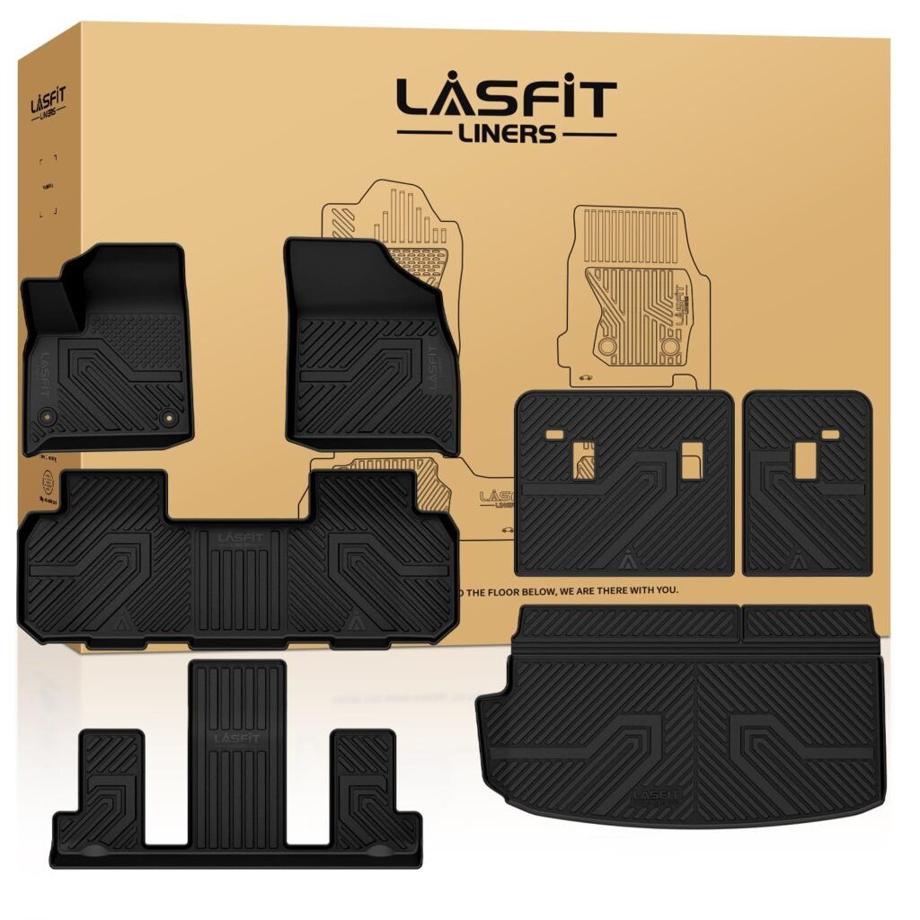 LASFIT Floor Mats & Cargo Liner with Backrest Mat for Chevrolet Chevy Traverse 2018-2023/Traverse Limited 2024 Only 7 Seats (2nd Row Bucket Seats), All Weather TPE Custom Fit Car Floor Mats Full Set