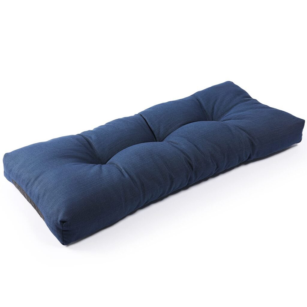 SUNROX LokGrip Non Slip Tufted Memory Foam Bench Cushion, FadeShield Water Resistant Durable Thicken Outdoor/Indoor Bench Seat Pads 42x16x4 inch, Navy