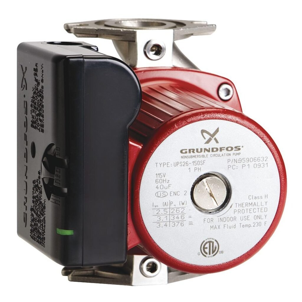 Grundfos UPS26-150SF 115V Three-Speed Stainless Steel Circulator Pump, Red