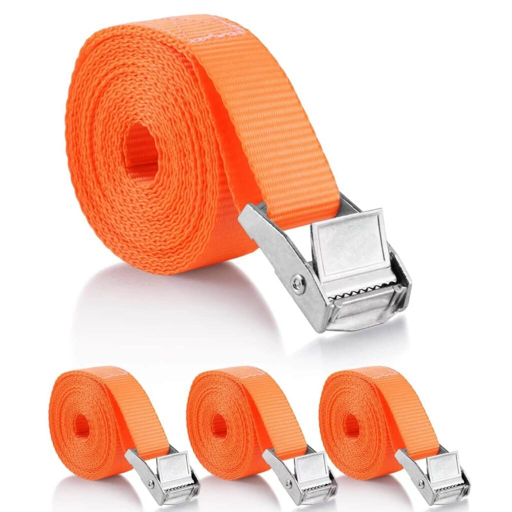 4-Pack Lashing Straps (1in x 10ft) - Cam & Ratchet Straps for Kayaks, Motorcycles, Trailers, Roof