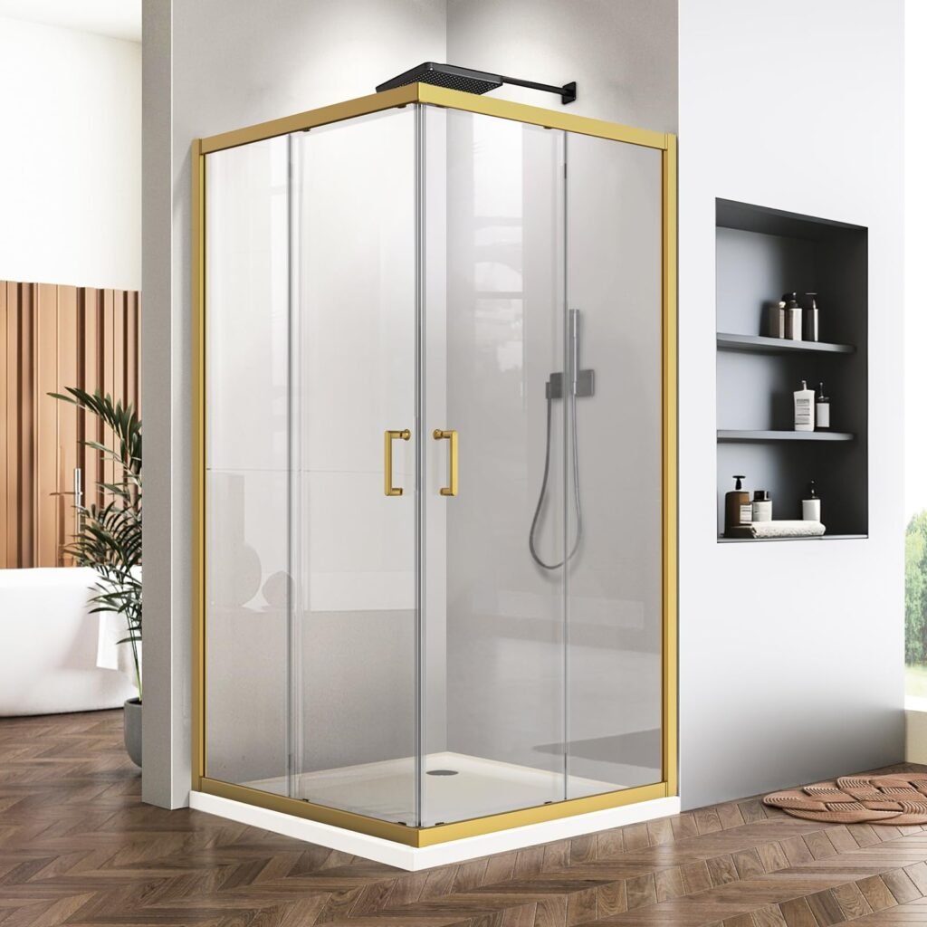 Corner Shower Enclosure, 36 in. D x 36 in. W x 72 in. H Double Sliding Glass Shower Door Square Opening Shower Enclosure with 1/4" Tempered Clear Glass Corner Shower Doors (Shower Base Not Included)