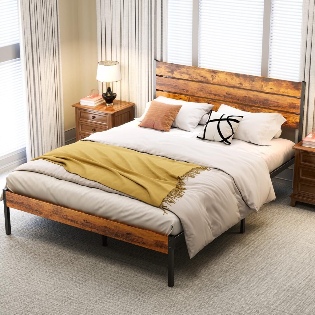 OLIXIS Queen Size Bed Frame with Headboard, 800LBS Mattress Foundation with All Sturdy Metal