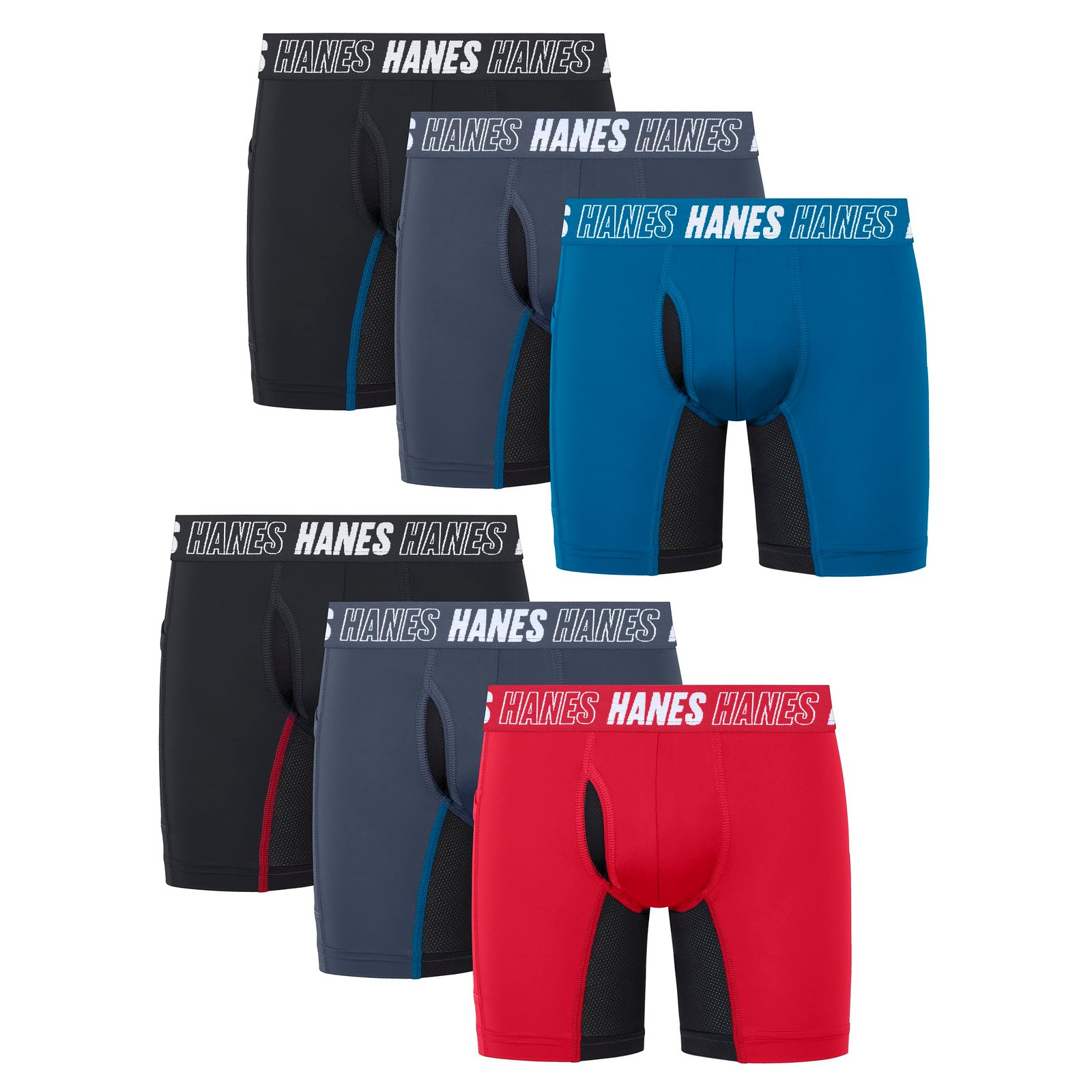 Hanes Boy's Moves Long Leg Boxer Brief Underwear, Anti-Chafe Boxer Briefs for Boys, Assorted, 6-Pack