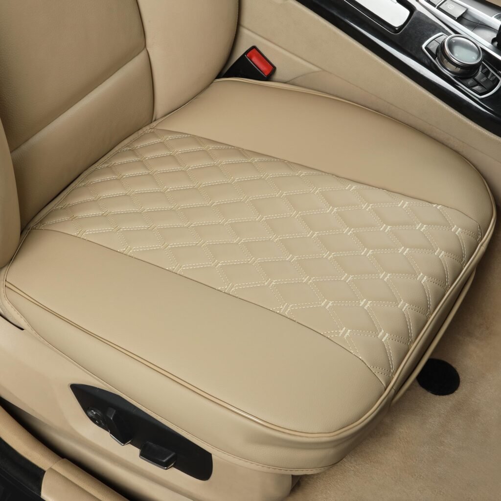 Black Panther PU Car Seat Covers - Beige, Front Pair
