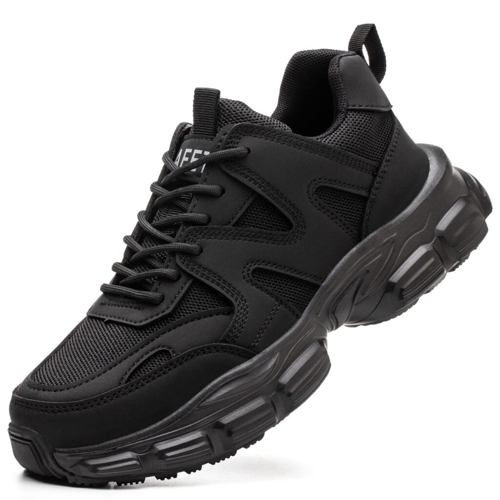 COOU Steel Toe Shoes for Women Lightweight Comfortable Steel Toe Sneakers Thickened Sole Puncture Proof Composite Toe Safety Shoes Women Size 7.5 Black