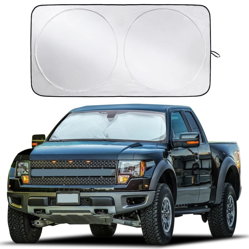 EcoNour Truck Windshield Sun Shade - Black/Silver