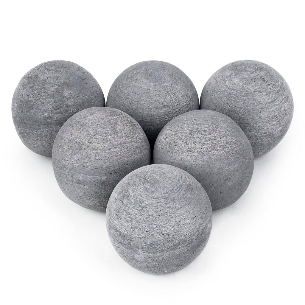 Skyflame Ceramic Fire Balls, Set of 6 Round Fire Stones Set for Indoor and Outdoor Fire Pits or Fireplaces Accessory, 5 Inch, Gray