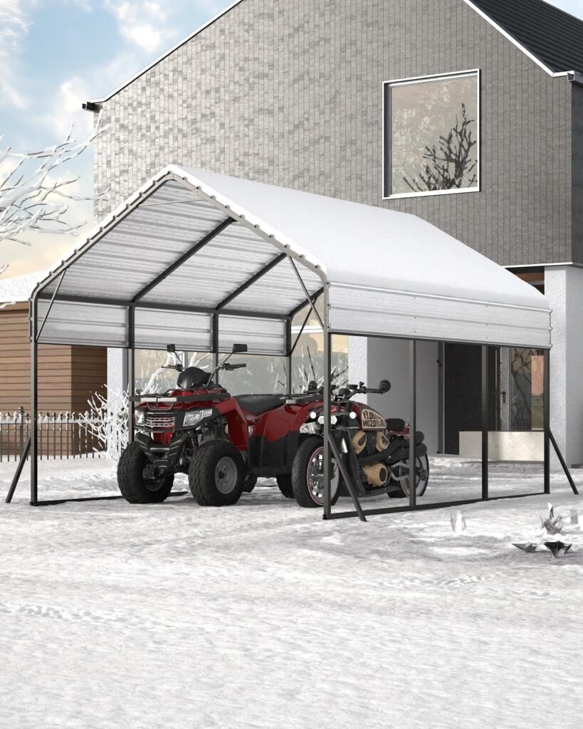 13 x 16 FT Metal Carport, Heavy Duty Carports Reinforced Frame and Steel Roof, All-Weather Shelter Canopy for Pickups, Boats, Cars, and Tractors
