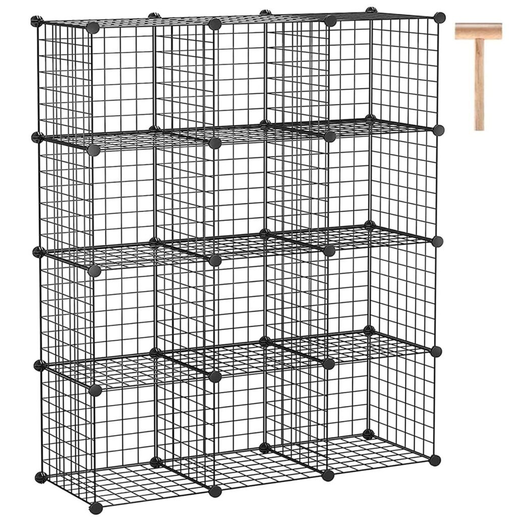 C&AHOME Wire Cube Storage, 12-Cube Storage Organizer Metal, C Grids Storage Bins Shelving, Modular Bookshelf Shelf, Closet Cabinet Ideal for Bedroom, Office 36.6”L x 12.4”W 48.4”H Black