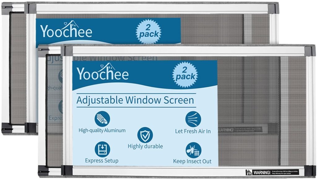 Yoochee Expandable Window Screen, 2 Pack Adjustable Window Screen (10" H x 19" - 36" W) - Small Replacement Window Screens with Frame, Durable Replacement Screen for Window