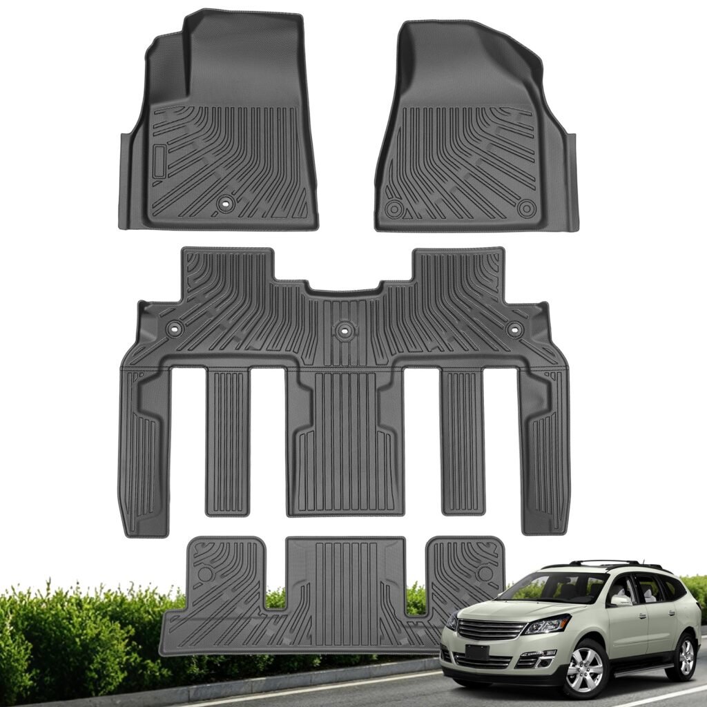 Floor Mats for Chevy Traverse 2007-2017 & Buick Enclave 2008-2017, Custom Fit All Weather TPE Floor