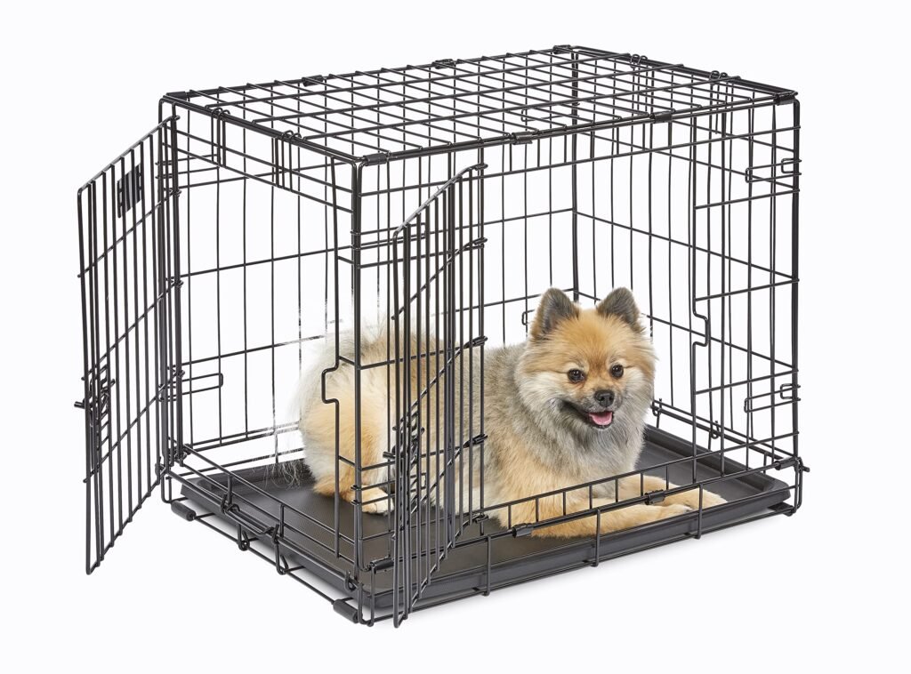 MidWest Homes for Pets 24-Inch Two-Door iCrate Folding Dog Crate with Divider Panel, Leak-Proof Tray & Secure Latches – Metal Wire Kennel for Small Breeds – Portable, Durable & Easy to Assemble