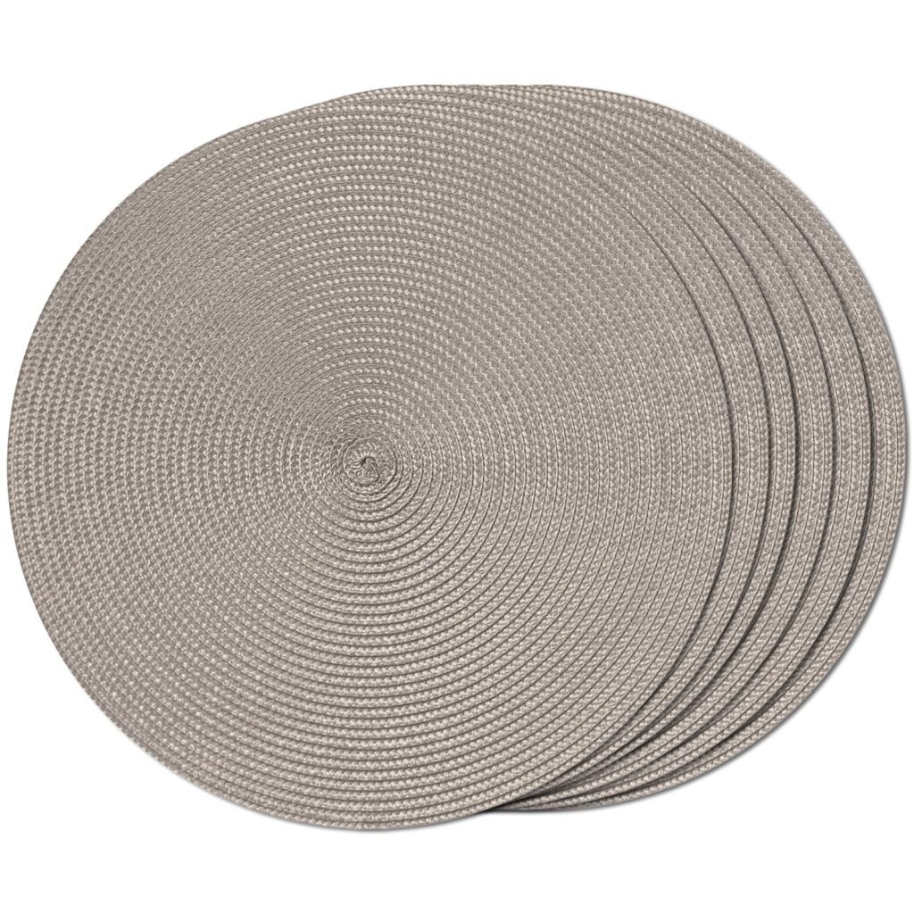 FunWheat Round Braided Placemats Set of 6 Table Mats for Dining Tables Woven Washable Non-Slip Place mats 15 inch(Taupe, 6pcs)