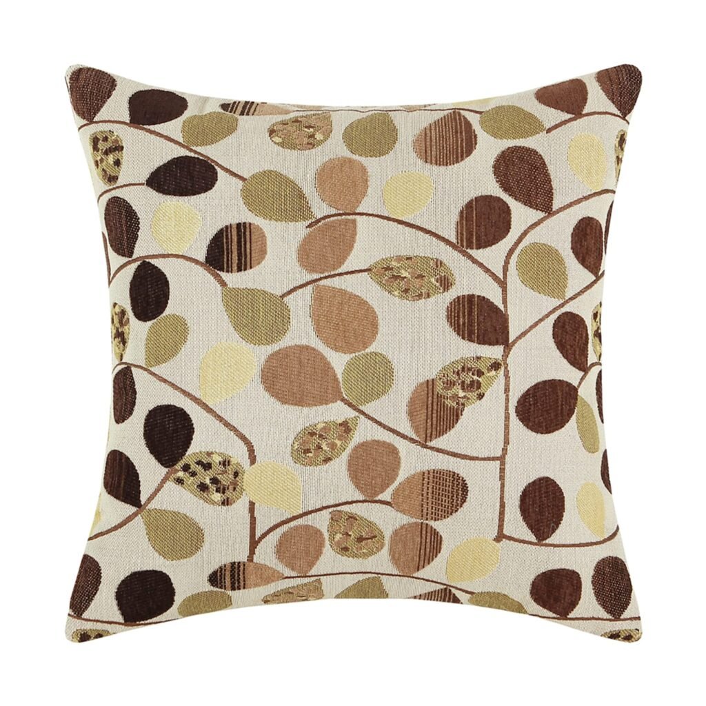 CaliTime Throw Pillow Covers Luxury Chenille Cute Leaves Decorative Cushion Case Shell for Couch Sofa Home 20 X 20 Inches Ecru Brown