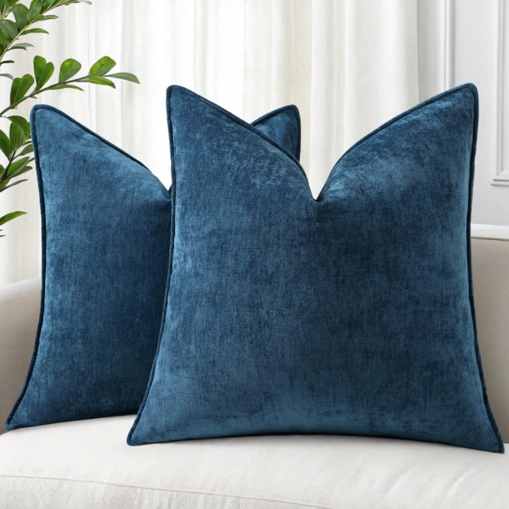 decorUhome Christmas Couch Throw Pillow Covers 16x16 Set of 2, Decorative Soft Euro Velvet Neutral Chenille Pillow Covers with Elegant Design for Sofa Bed Living Room Home Decor, Poseidon