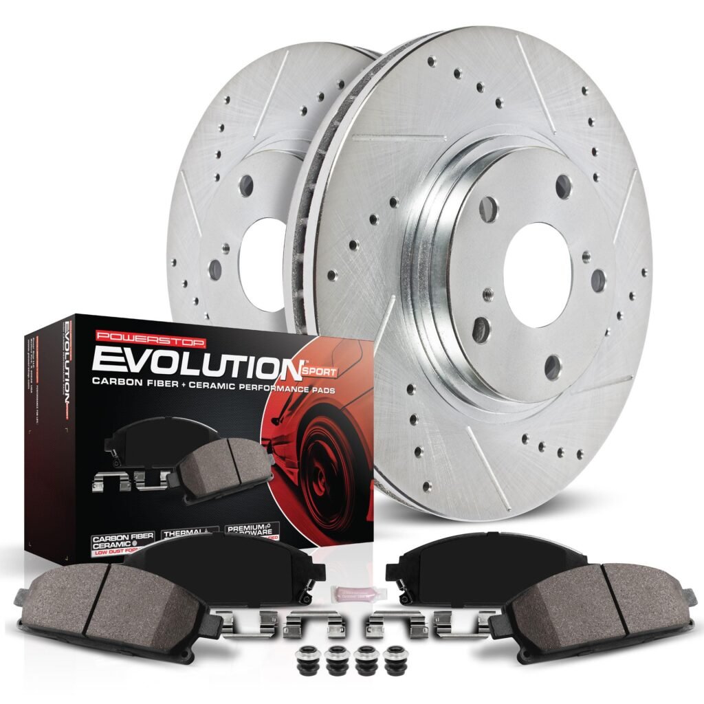 Power Stop Front K5583 Carbon-Fiber Ceramic Brake Pad and Drilled and Slotted Rotor Z23 Daily Driver Kit For Ford Explorer, Ford Flex, Ford Taurus, Lincoln MKS, Lincoln MKT [Model Specific]