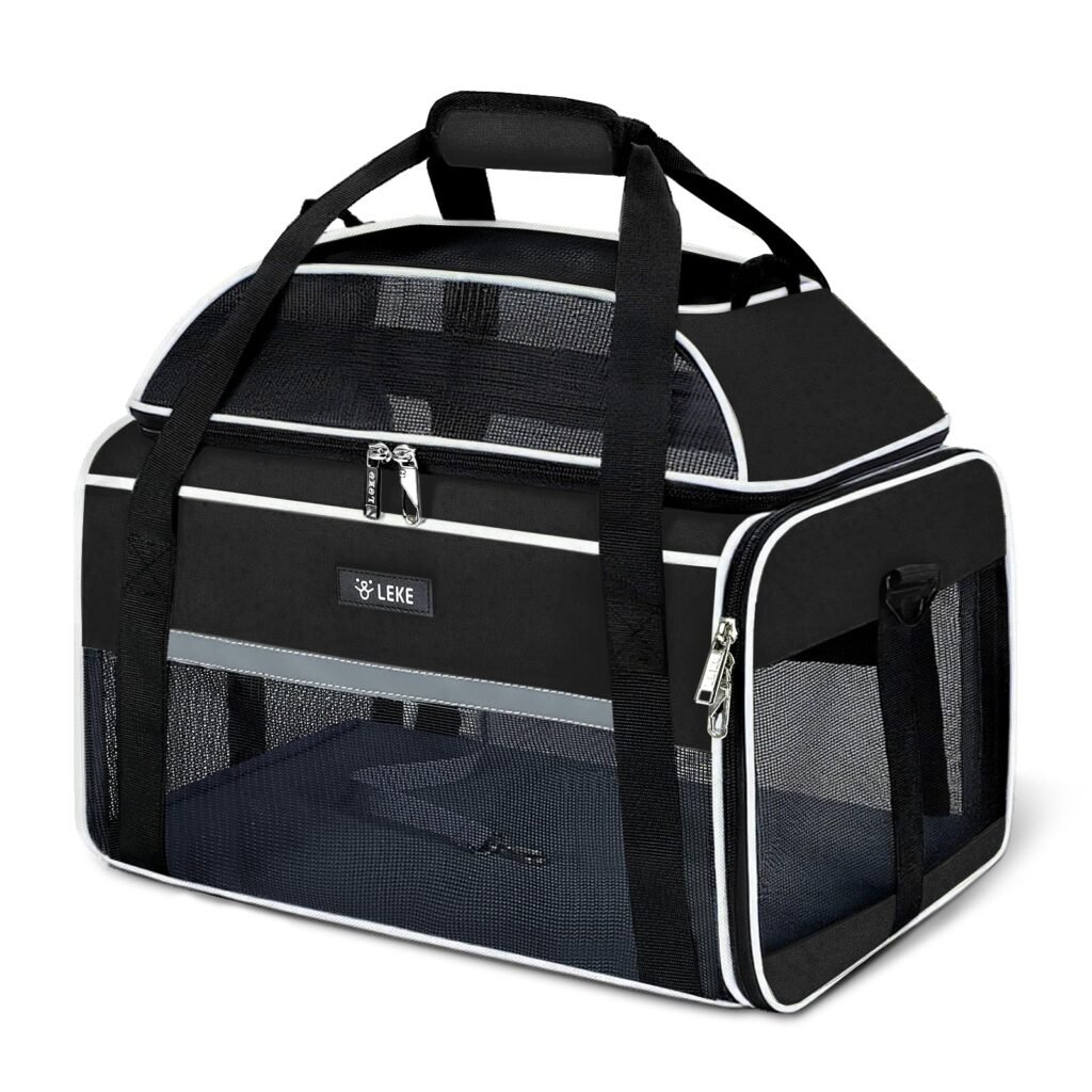 Lekereise Top-Expandable Pet Carrier - TSA Airline Approved Soft Sided Underseat Up to 12lbs Travel Carriers for Small Cats and Dogs with Locking Safety Zippers Anti-Scratch Mesh