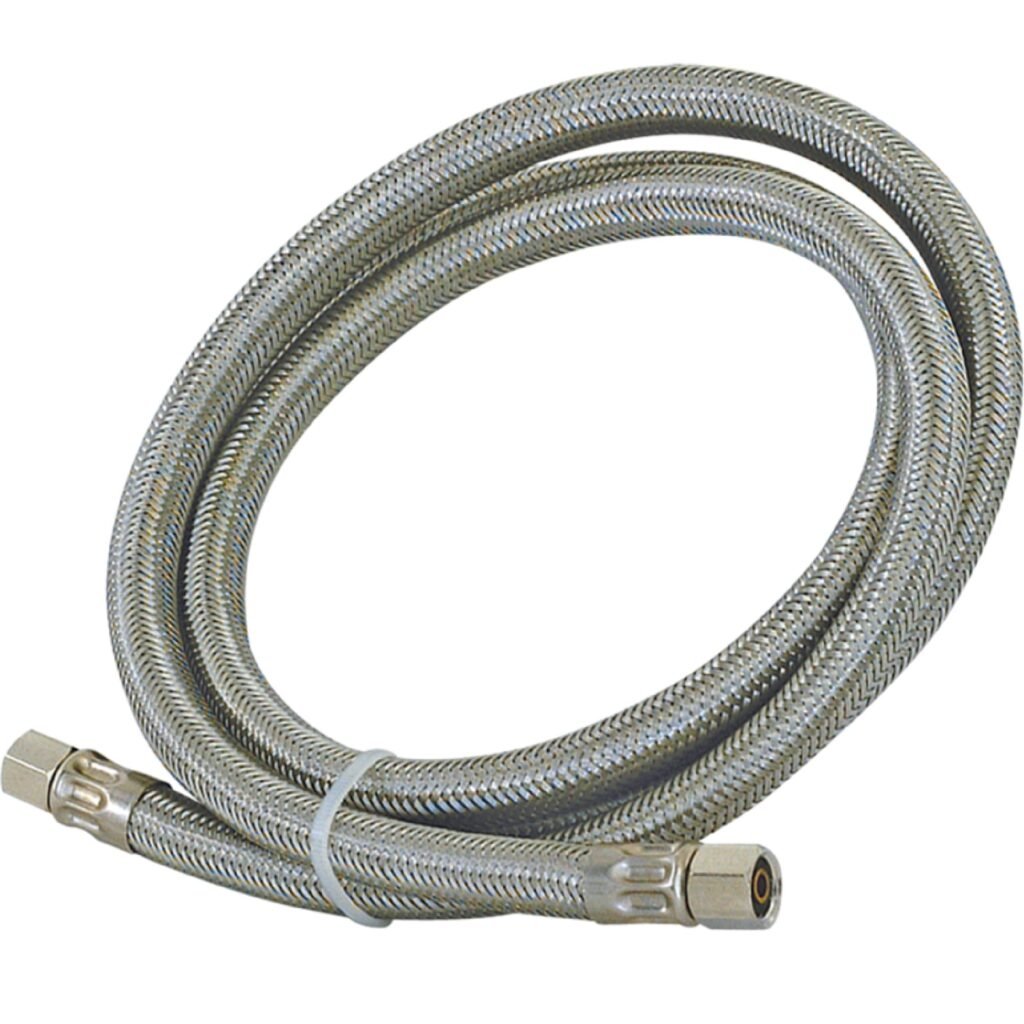 Eastman 6 Feet Flexible Ice Maker Connector, 1/4 Inch x 1/4 Inch Compression Connection, Braided Stainless Steel with Nickel-Plated Brass Nuts, 48388