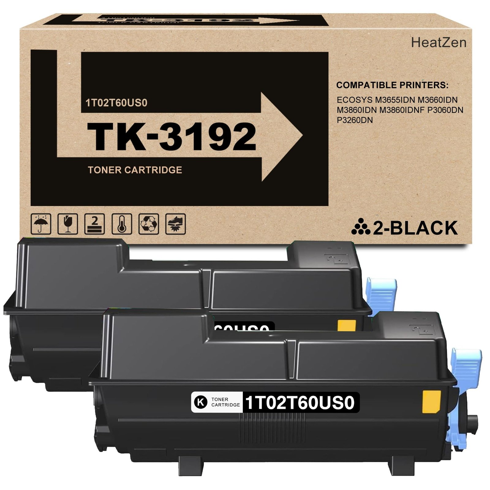 HeatZen TK3192 Black Toner Cartridge (2 Pack)