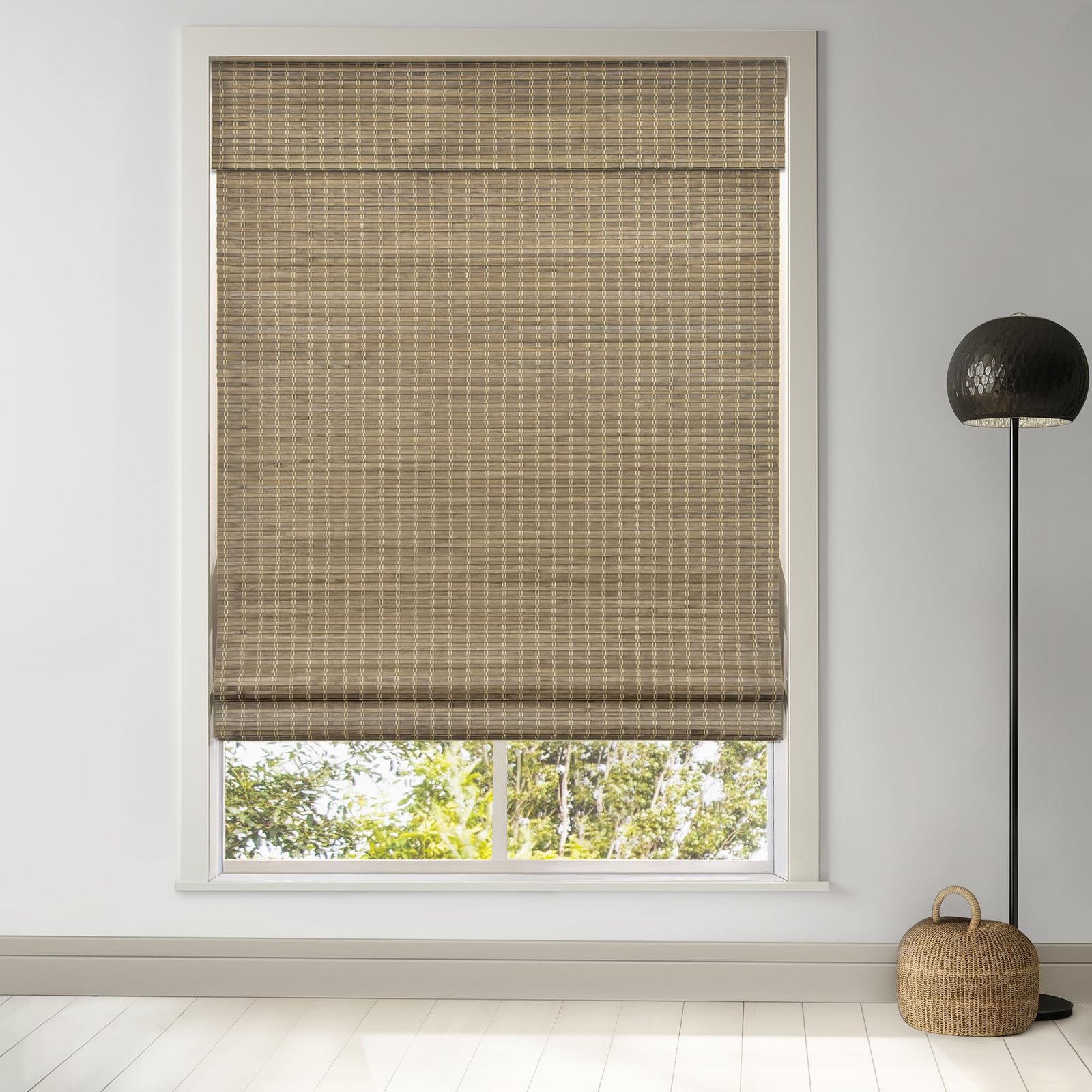 LazBlinds Cordless Bamboo Roman Shades, 35x64, Driftwood