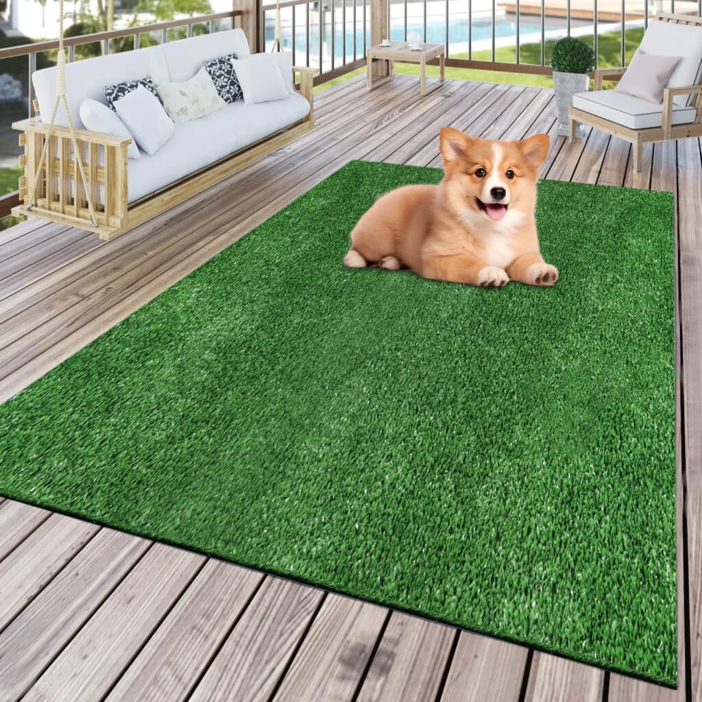 FREADEM Artificial Grass Rug, 4' x 6' Artificial Turf Fake Faux Grass Mat with Drainage Holes, Indoor Outdoor Synthetic Turfs for Garden Lawn Landscape Entryway Balcony Decoration