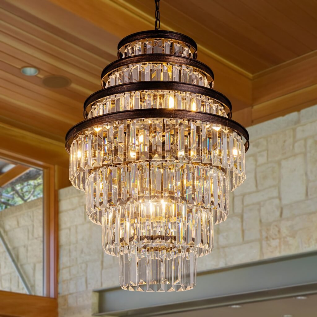 ***FACTORY SEALED*** Wellmet Antique Gold Crystal Chandelier, 7-Tier Large Vintage Luxury Crystal Chandelier, Bronze Crystal Pendant Light for Living Room, Dining Table, Foyer, Drawing Room, Hallway, Entryway, Restaurant