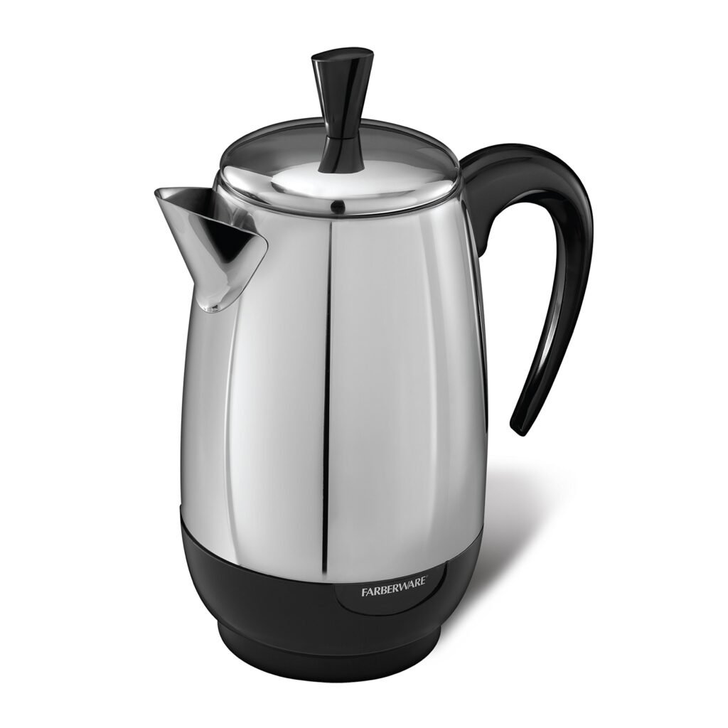 Farberware Electric Coffee Percolator, Stainless Steel Basket, Automatic Keep Warm, No-Drip Spout, 8