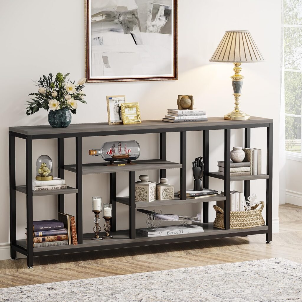 Tribesigns Console Sofa Table, 70.9 inch Extra Long Console Table Behind Couch with Storage Shelves, 3-Tier Modern Narrow Entryway Hallway Accent Table for Living Room, Grey
