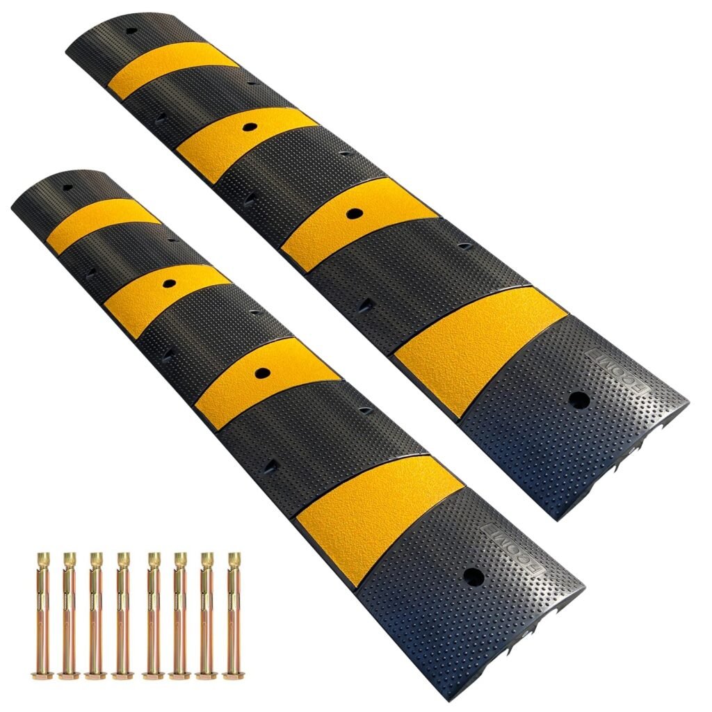 F COME Rubber Speed Bump 6 Feet Rubber Driveway Modular Heavy Duty Speed 72.4 x 12 x 2.4 Inch Cable Protector Ramp for Garage Gravel Roads Asphalt Concrete, 6Ft-Speed Bump (2 Pack 6ft Speed Hump)