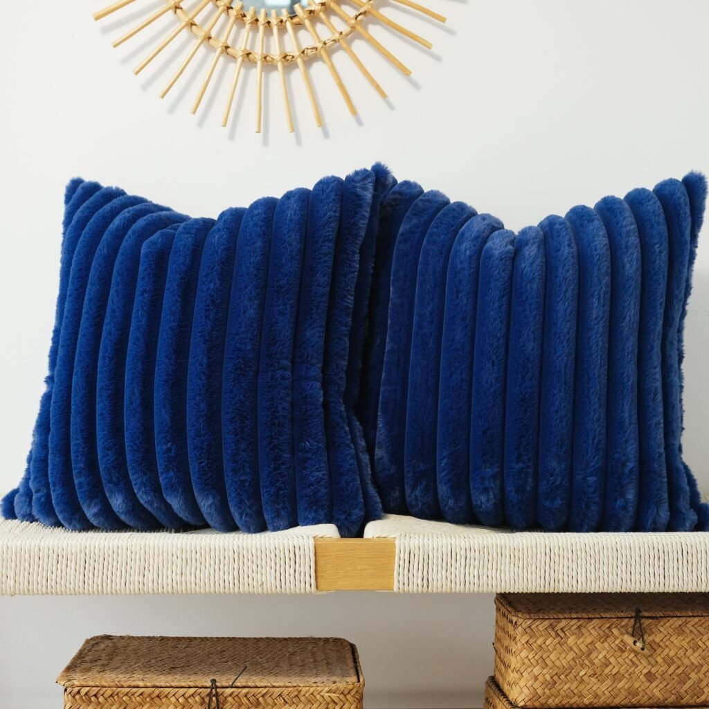 JOJUSIS Pack of 2 Faux Fur Plush Decorative Throw Pillow Covers Couch Cushion Case Soft Pillowcases (Navy Blue, 24 x 24-Inch)