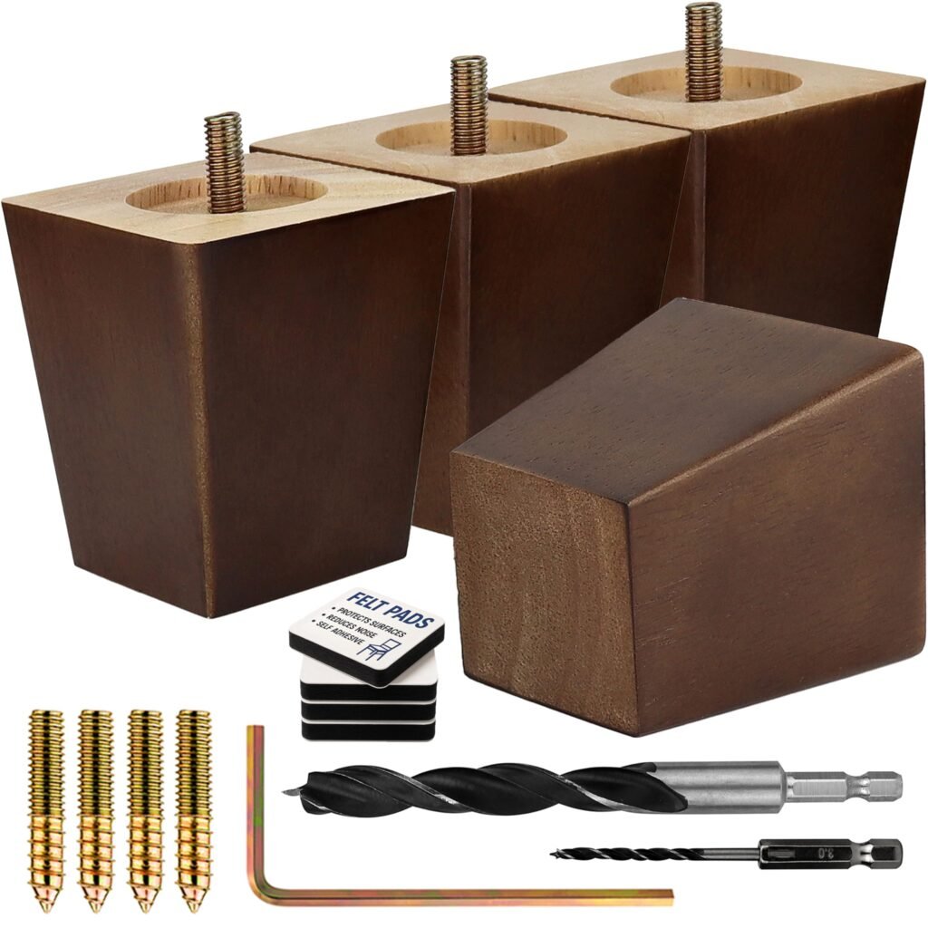 Airy Abode Premium Walnut Square Furniture Legs (Full Install Kit) - Pick Your Size and Color