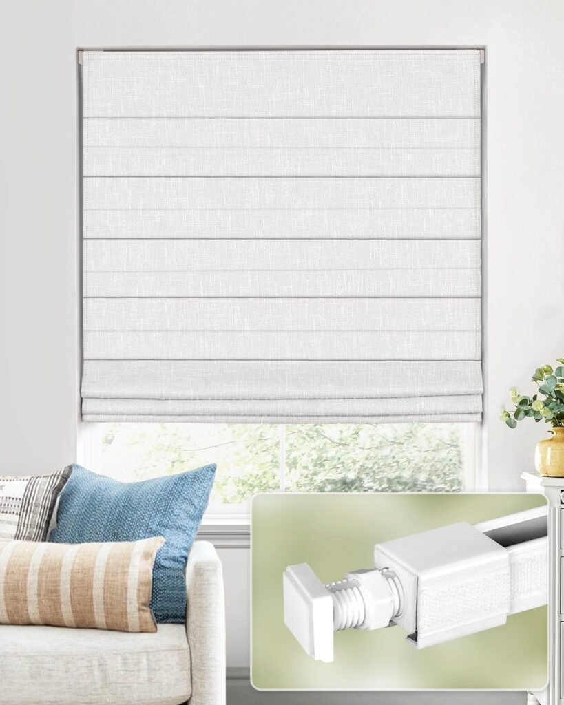 UNISHADES No Drill Cordless Roman Shades, Room Darkening, 48×64 in White