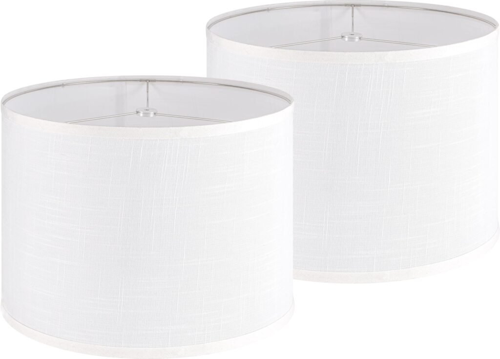 ZEPHRUM Large Drum Lamp Shade (Set of 2) - White Linen, 16x16x12 Inch