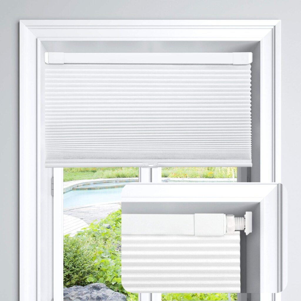 LazBlinds Cordless Cellular Shades, No Tools No Drill Light Filtering Honeycomb Shades Pleated Blinds for Windows, 36'' W x 64'' H, White