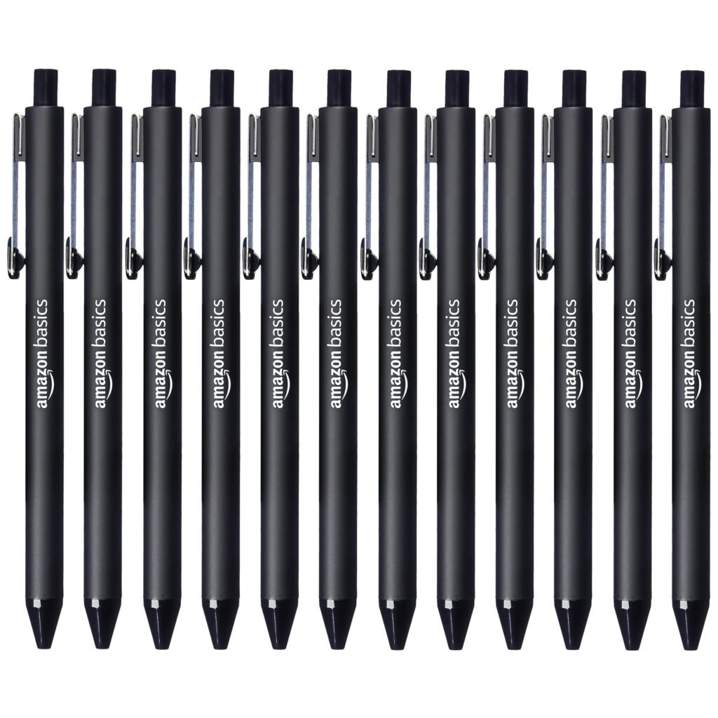 Amazon Basics Black Ballpoint Pens for Smooth Writing, Retractable, 12-Pack