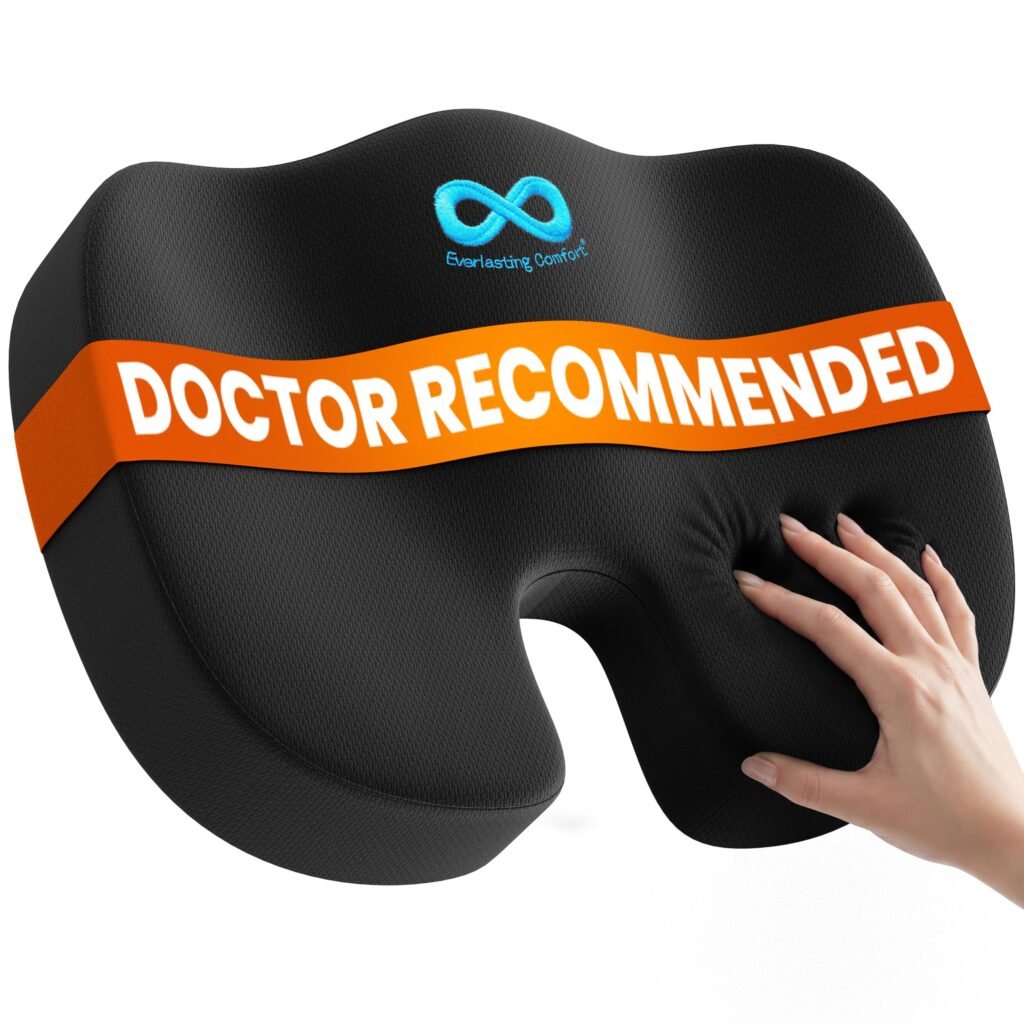 Everlasting Comfort Doctor Recommended Memory Foam Seat Cushion for Office Chairs & Car - Ergonomic