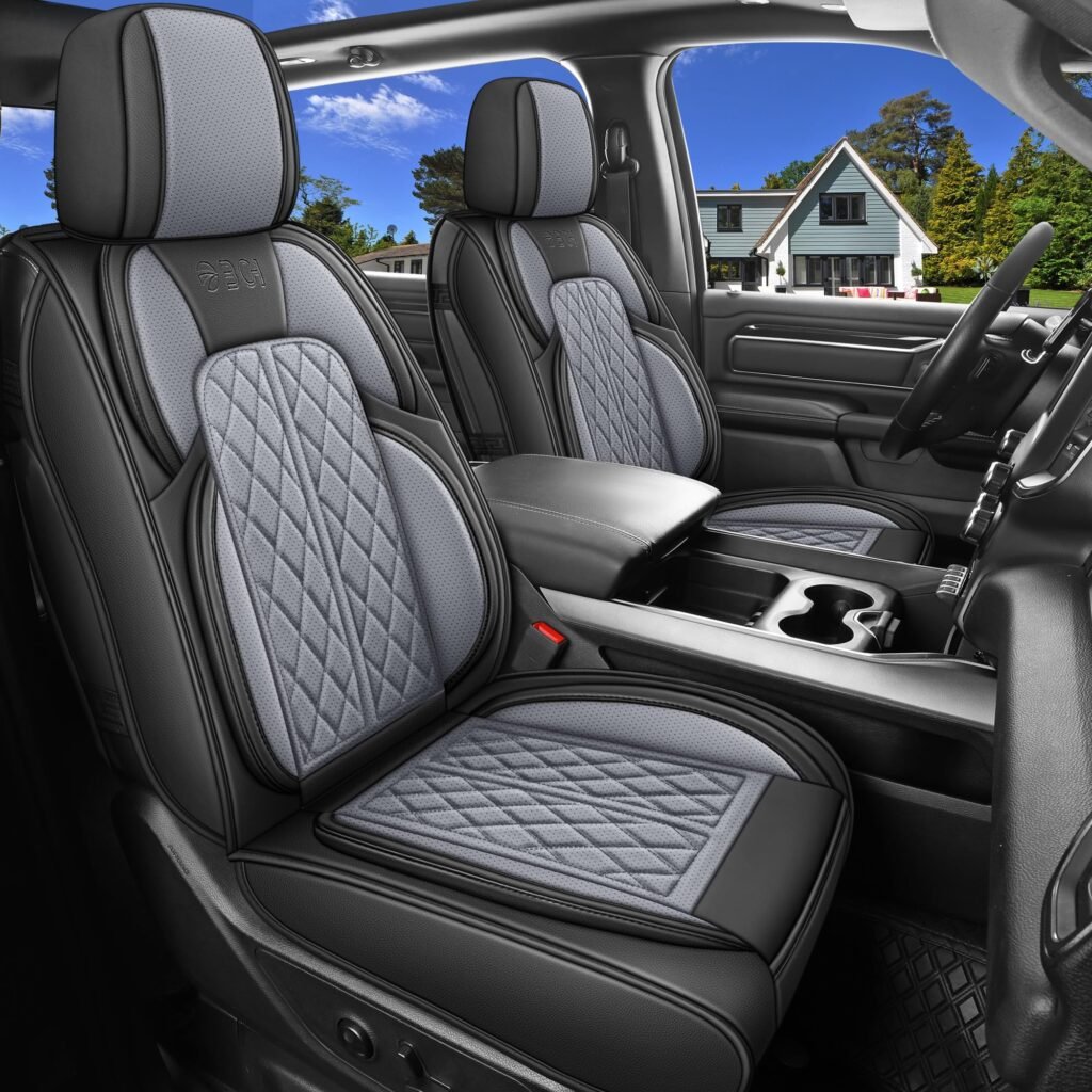 DuDuWang Front Seat Covers - Black & Grey, Faux Leather