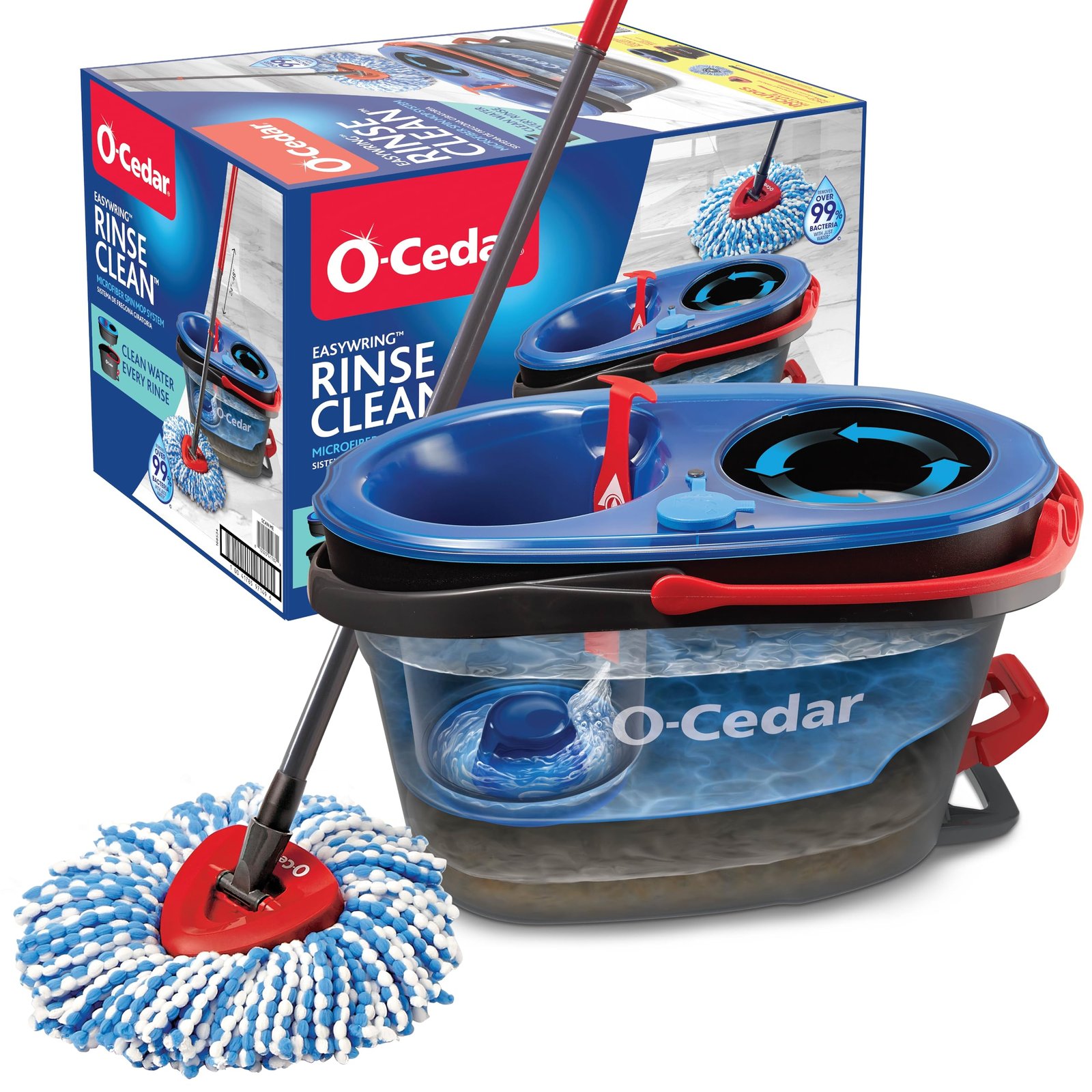 O-Cedar RinseClean Spin Mop & Bucket System | Clean with Clean Water | Removes 99% of Bacteria