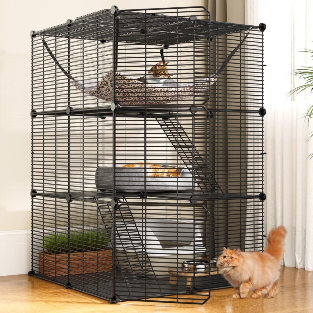 YITAHOME Cat Cage Indoor Cat Enclosures DIY Cat Playpen Metal Kennel with Extra Large Hammock for 1-2 Cats, Ferret, Chinchilla, Rabbit, Small Animals